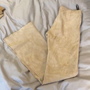 BeBe Ivory/light cream suede boot leg flare pants